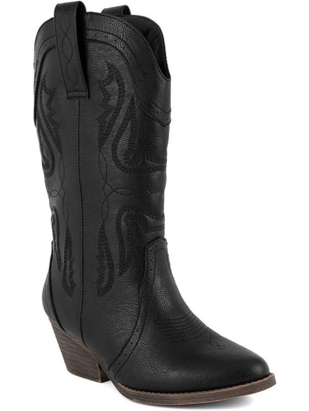 Women's Black Western Cowgirl Boots Mid-Calf Heels Pointed Toe Stitch Booties
